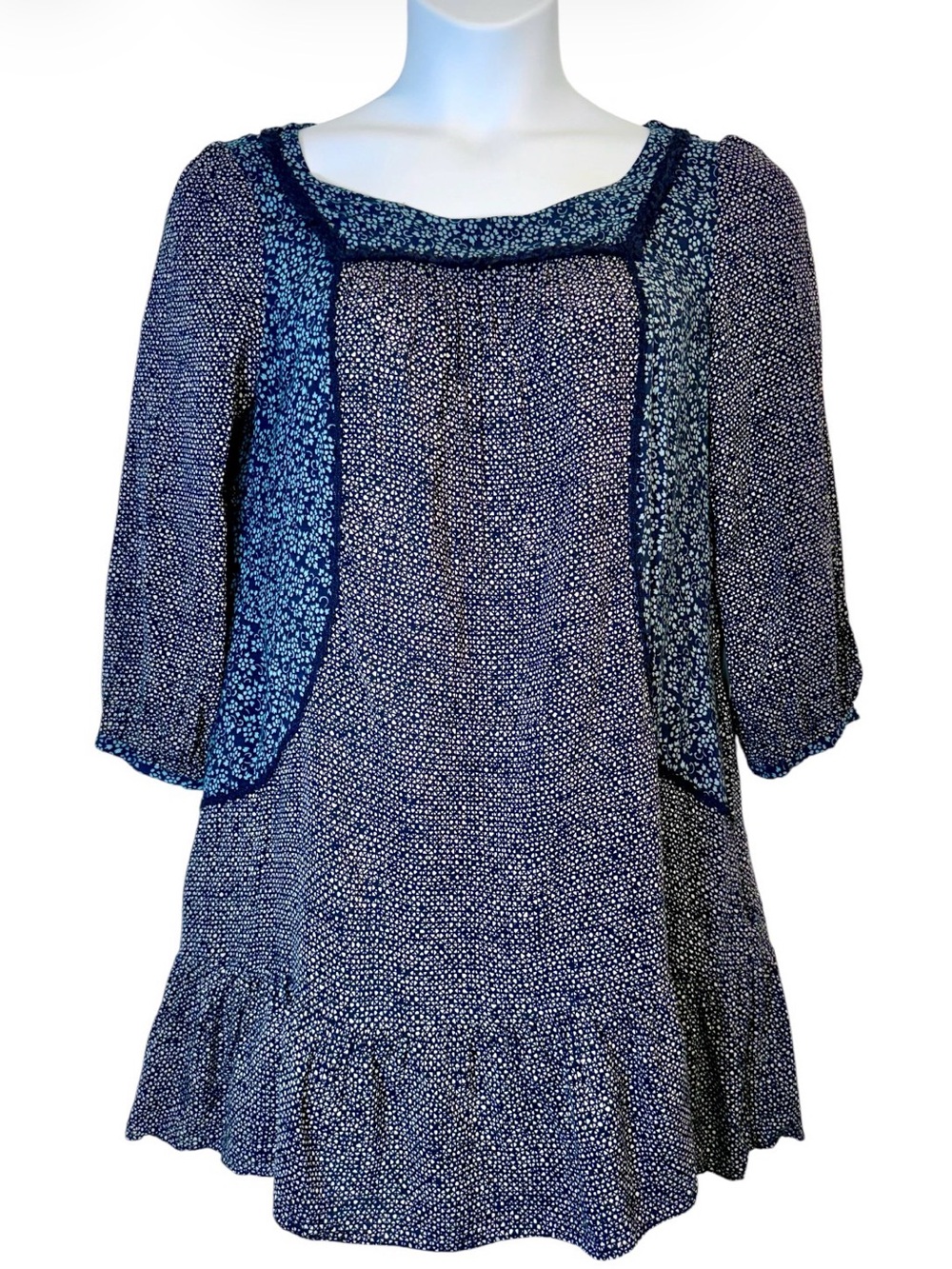 Anthropologie Holding Horses Dress Blue Floral Geo Print Size 12 Large